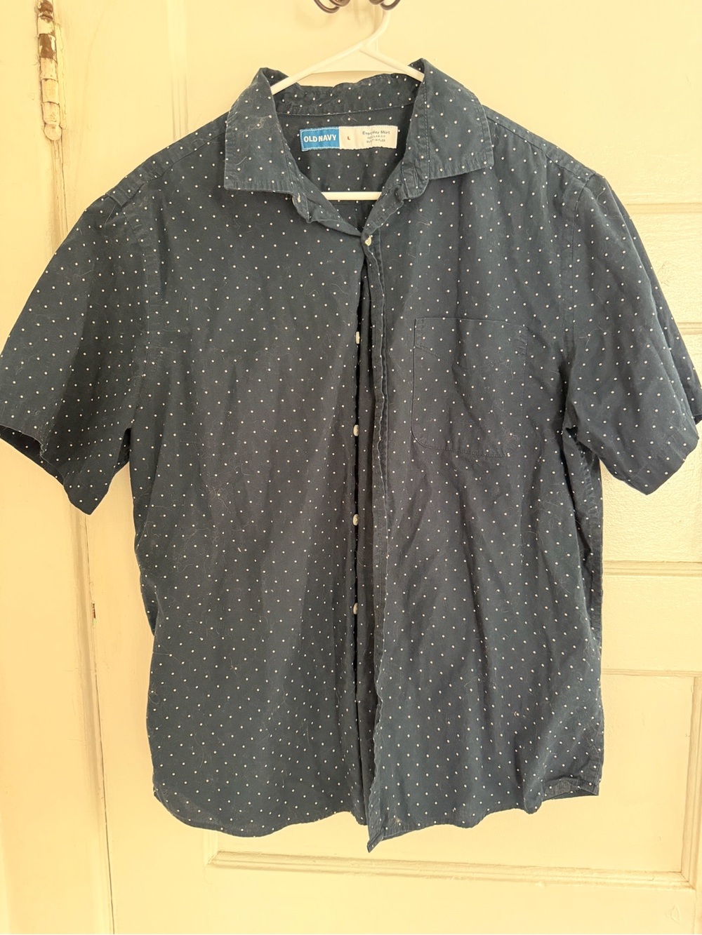 Old Navy Men's Navy Blue Short Sleeve Dot Button-Up Shirt